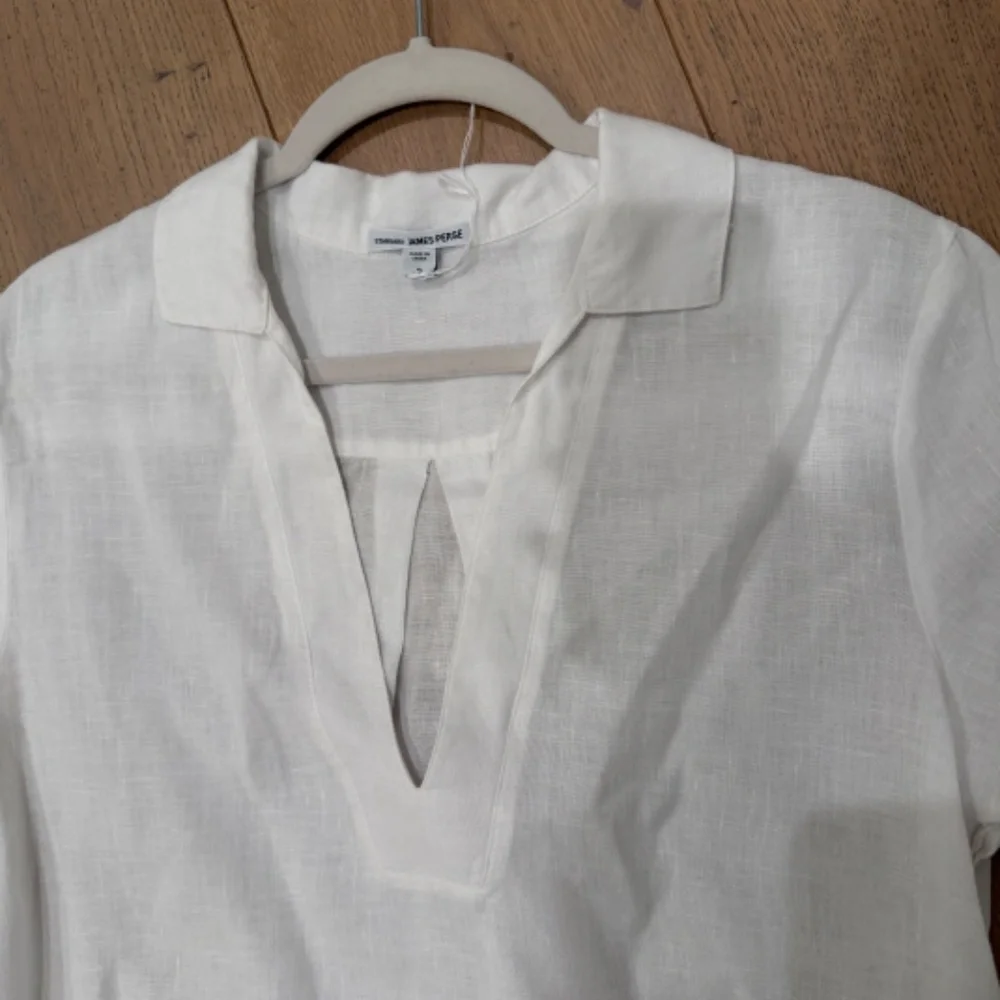 James Perse White Linen Cotton Short Sleeved Dress - Size 2 - Picture 4 of 5